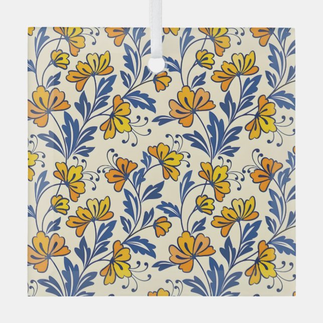 Stunning Seamless Pattern of Flowers and Leaves Glass Ornament (Front)