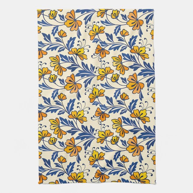 Stunning Seamless Pattern of Flowers and Leaves Kitchen Towel (Vertical)