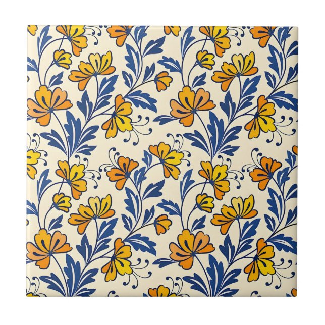Stunning Seamless Pattern of Flowers and Leaves Tile (Front)