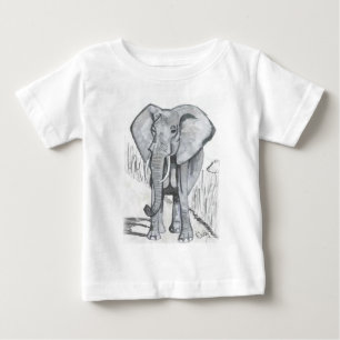Stunning shades of grey hand drawn elephant design baby T-Shirt