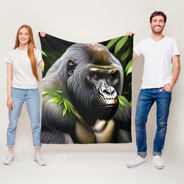Stunning Silver Back Gorilla - Jungle King Fleece Blanket (In Situ)