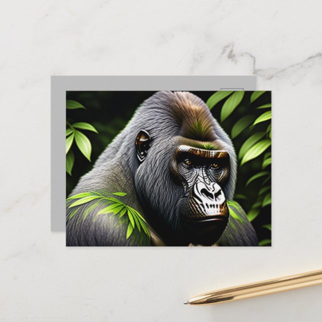 Stunning Silver Back Gorilla - Jungle King Postcard (Front/Back In Situ)