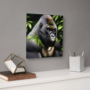 Stunning Silver Back Gorilla - Jungle King Square Wall Clock