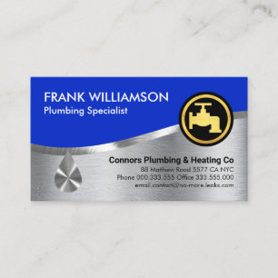 Stunning Silver Blue Waves Plumbing Business Card