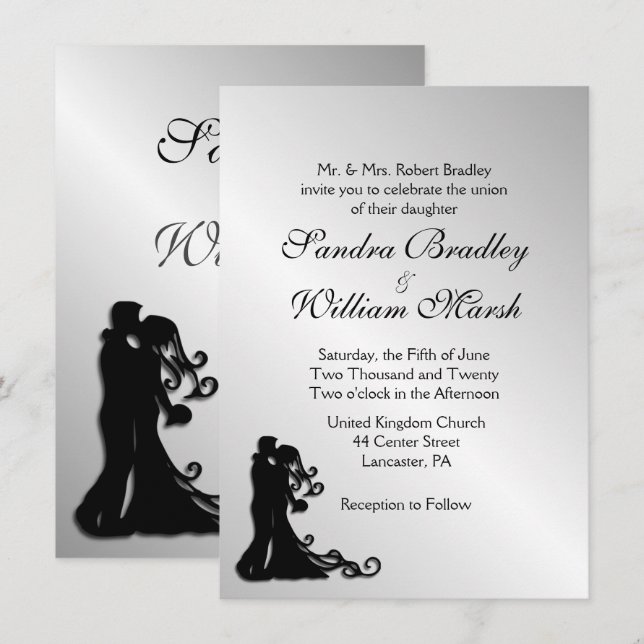 Stunning Silver Wedding Invitation (Front/Back)