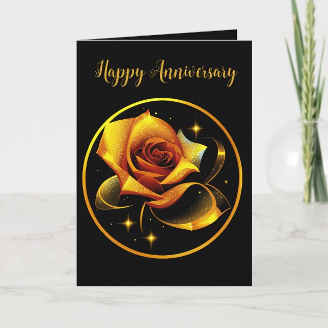 Stunning Single Gold Rose Holiday Card (Front)