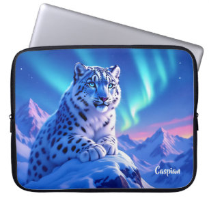 Stunning Snow Leopard on Mountain Rock Laptop Sleeve