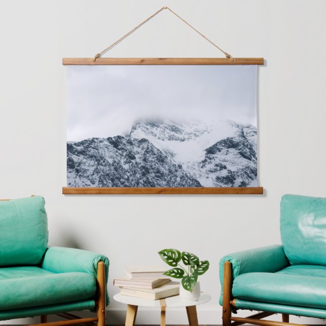 Stunning snowy mountains covered by clouds hanging tapestry (Living Room)
