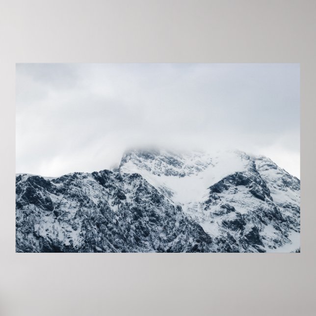 Stunning snowy mountains covered by clouds poster (Front)