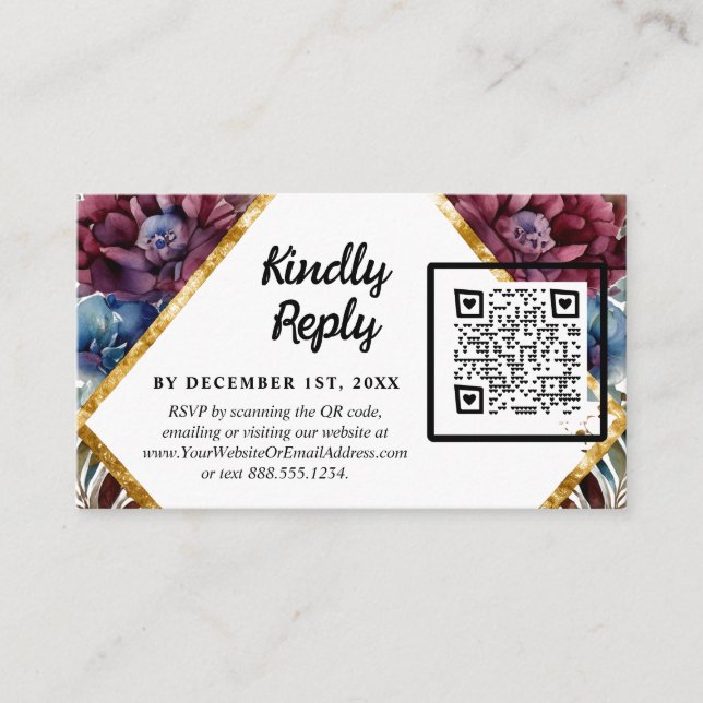 Stunning Sophistication Jewel-Toned Peony Wedding Enclosure Card (Front)