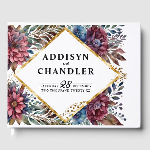 Stunning Sophistication Jewel-Toned Peony Wedding Guest Book