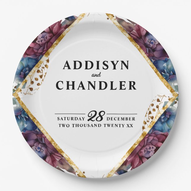 Stunning Sophistication Jewel-Toned Peony Wedding Paper Plate (Front)