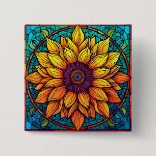 Stunning Stained Glass Flowers Sunflower 2 Inch Square Button