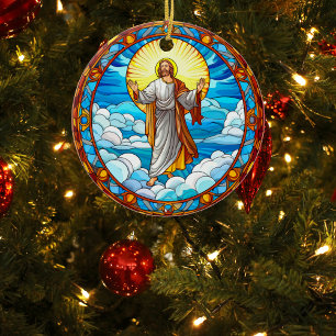 Stunning Stained Glass Jesus Christmas Ceramic Ornament
