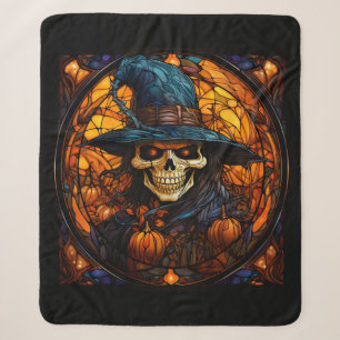 Stunning Stained Glass Skeleton Design Sherpa Blanket