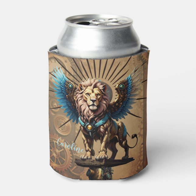 Stunning steampunk lion  can cooler (Can Front)