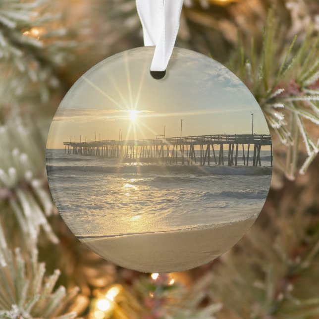 Stunning Sunrise at Virginia Beach Pier – Sunburst Ornament (Tree)