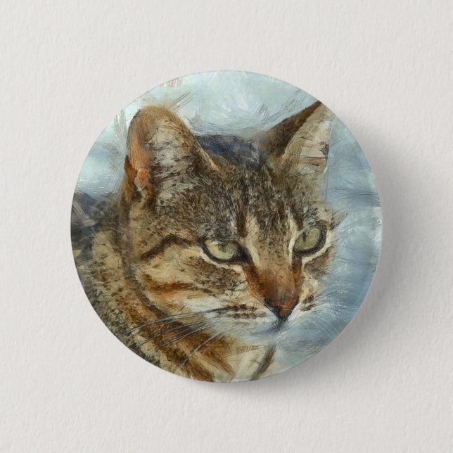 Stunning Tabby Cat Close Up Graphite Pencil Portra 2 Inch Round Button (Front)