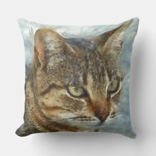 Stunning Tabby Cat Close Up Graphite Pencil Portra Throw Pillow