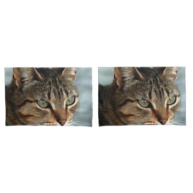 Stunning Tabby Cat CloseUp Artistic Portrait Pillowcase (Front-Set)