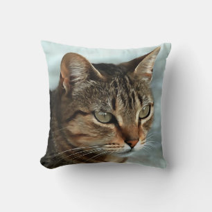 Stunning Tabby Cat CloseUp Artistic Portrait Throw Pillow
