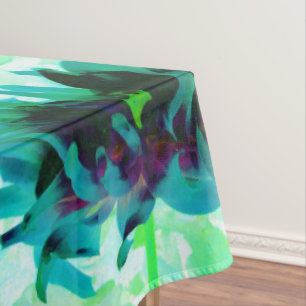 Stunning Teal and Black Cactus Dahlia Tablecloth
