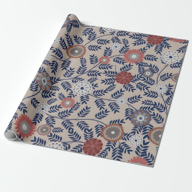 Stunning Teal and Magenta Foliage Pattern  Wrapping Paper (Unrolled)