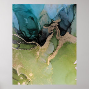 Stunning Teal Black Gold Alcohol Ink Poster