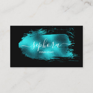 Stunning Teal Metallic Foil Paint Stroke Business Card