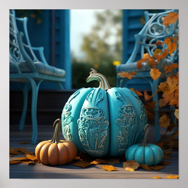 Stunning teal pumpkin digital art print (Front)