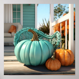 Stunning teal pumpkin digital art print