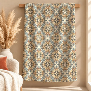 Stunning Terracotta Boho Flowers Sage Green Blanke Fleece Blanket