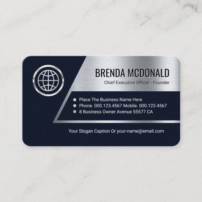 Stunning Trapezium Silver Layer Business Owner Card (Front)