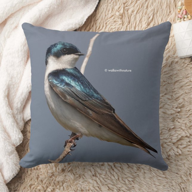 Stunning Tree Swallow Songbird in the Sun Throw Pillow (Blanket)