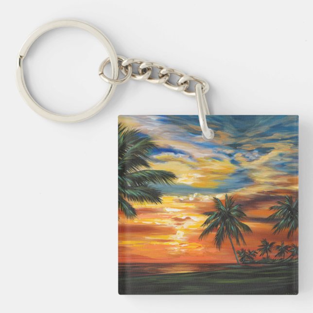 Stunning Tropical Sunset Keychain (Front)