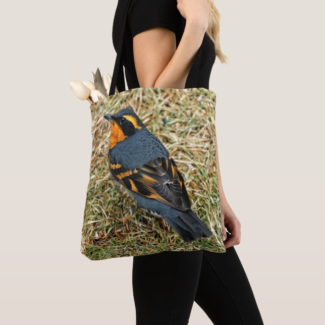 Stunning Varied Thrush Songbird in the Grass Tote Bag (Close Up)