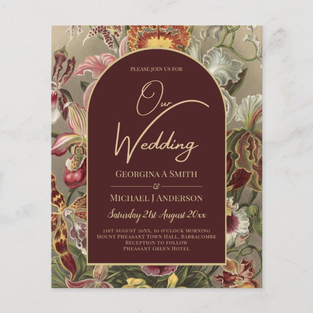 Stunning Vintage Botanical Burgundy Floral Weddin Flyer (Front)