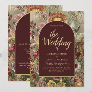 Stunning Vintage Botanical Burgundy Floral Weddin Invitation