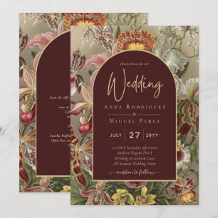 Stunning Vintage Botanical Burgundy Floral Weddin Invitation