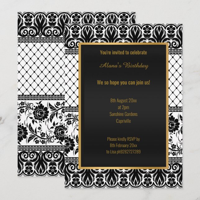 Stunning Vintage White BLACK Lace ALL OCCASION Invitation (Front/Back)