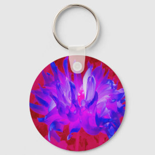 Stunning Violet Blue and Hot Pink Cactus Dahlia Keychain