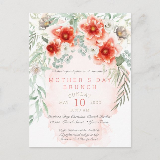Stunning Watercolor Floral Mother's Day Brunch Invitation Postcard (Front)