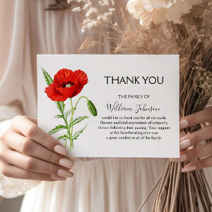 Stunning Watercolor Poppy Funeral Bereavement Thank You Card