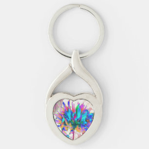 Stunning Watercolor Rainbow Cactus Dahlia Keychain