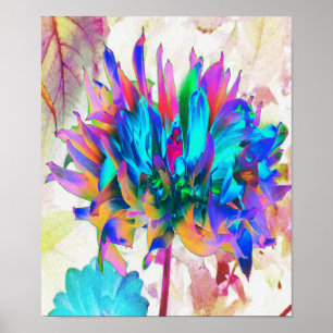 Stunning Watercolor Rainbow Cactus Dahlia Poster