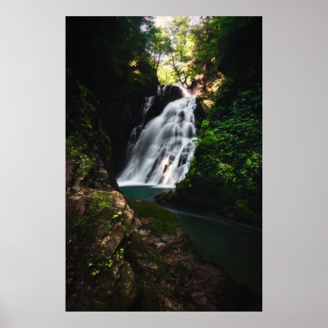 Stunning waterfall Šum in magical forest Poster (Front)
