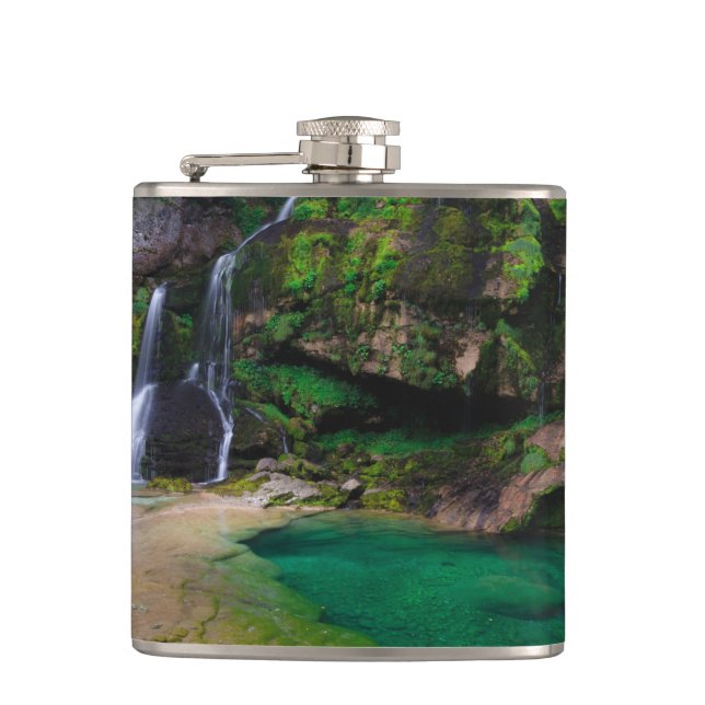 Stunning waterfall Virje, Slovenia Poster Hip Flask (Front)