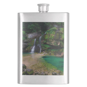 Stunning waterfall Virje, Slovenia Poster Hip Flask
