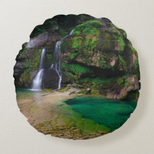 Stunning waterfall Virje, Slovenia Poster Round Pillow