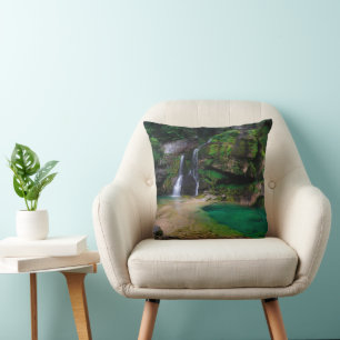 Stunning waterfall Virje, Slovenia Poster Throw Pillow